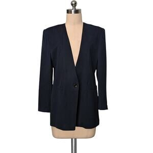Vintage 80's 90's KUNTO Midnight Blue 100% Silk Blazer L
